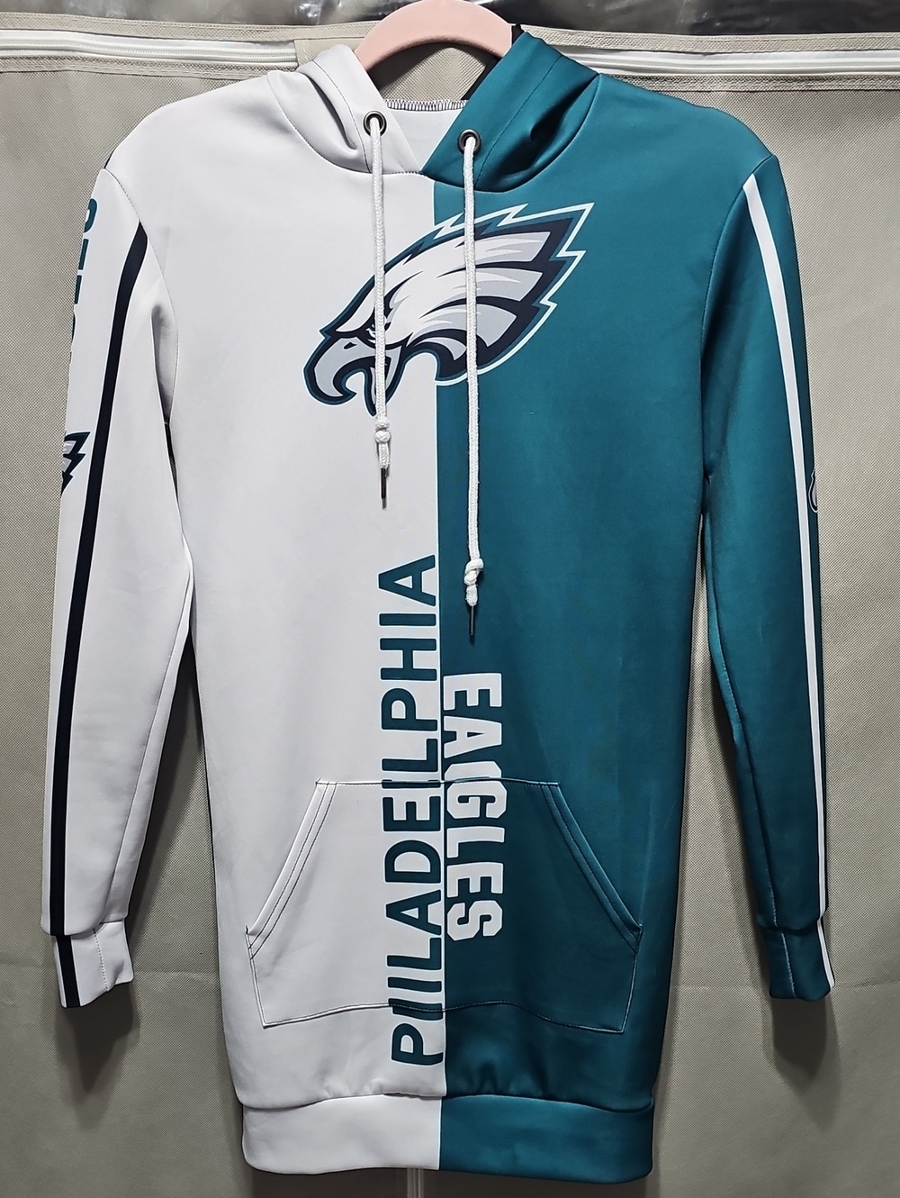 Women's Philadelphia Eagles Split-Color Hoodie in Teal & White